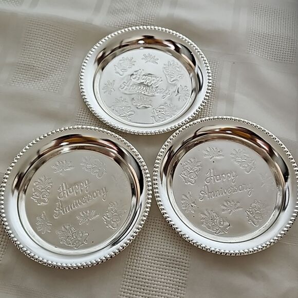 Happy Anniversary Pack Of 3 Small Steel Tray Silver 4.5" - Picture 10 of 16
